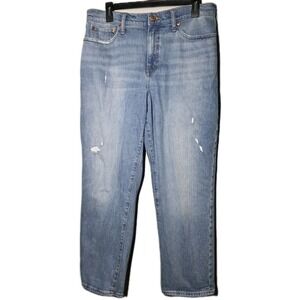 J Crew Classic Straight Jeans Women 30 Blue High Rise Distressed Stretch Staple